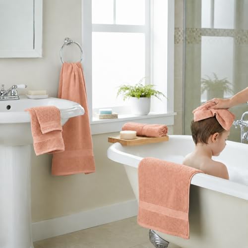 Image of Sulfar 100% Combed Cotton, Quick Drying Highly Absorbent Thick Bathroom Towels, Luxury Bath Towel Set (Pack of 4, 70 X 140 cm) - 600 GSM (Tender Peach)