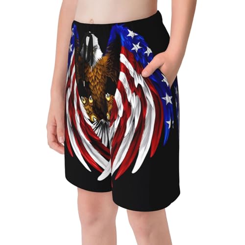 USA Flag Patriotic Eagle Youth Beach Pants, Soft and Breathable, with Drawstring Waist, Suitable for Sports and Leisure.4
