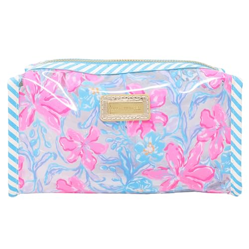 Lilly Pulitzer Bolsa de PVC com zíper, estojo de lápis bonito para adultos, bolsa de higiene de viagem, bolsa pequena para suprimentos, maquiagem ou artigos de higiene pessoal, Beachside Haven