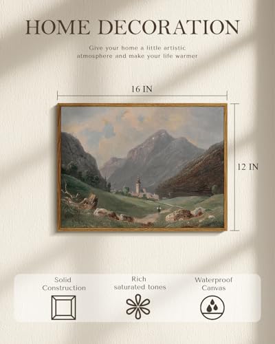 WHASAYART Framed Vintage Natural Mountain Landscape Canvas Wall Art 12"x16"