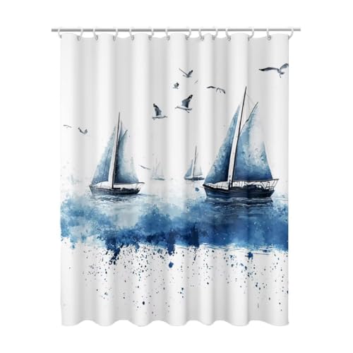 Rideau de douche marine lesté en polyester haut de gamme lavable en machine