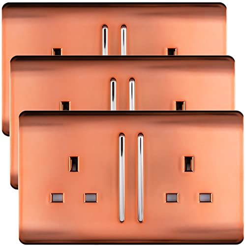 Image of Trendi 2 Gang Artistic Modern Glossy 13 Amp Switched Tactile Plug Socket Copper (3 Pack)