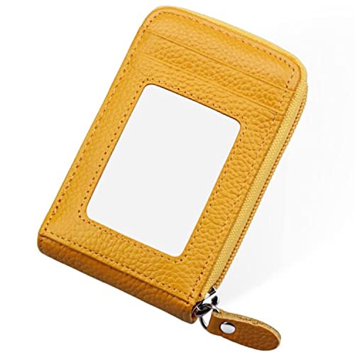 Image of Credit Card Holders Case Organizer Genuine Leather Zip-Around Security Wallet Yellow