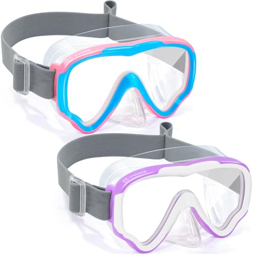 Vvinca Swim-Goggles with Nose Cover, 2 Packs Elastic Fabric Strap Snorkel Swim Mask Anti Fog UV No Pull Hair for Kids 3-14 - image 1