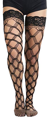 Image of ToBeInStyle Women's Multi-Strand Large Diamond Fence Net Thigh High Stockings