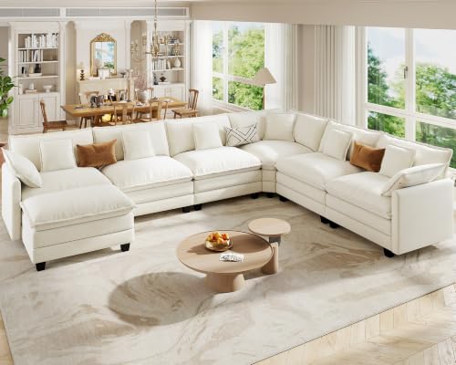 Image of Hanherry Modular Sectional Sofa,Cloud Couch for Living Room,Modern Deep Seat Sofa Chenille Fabric Comfy Couches with Throw Pillows & Movable Ottoman for Apartment