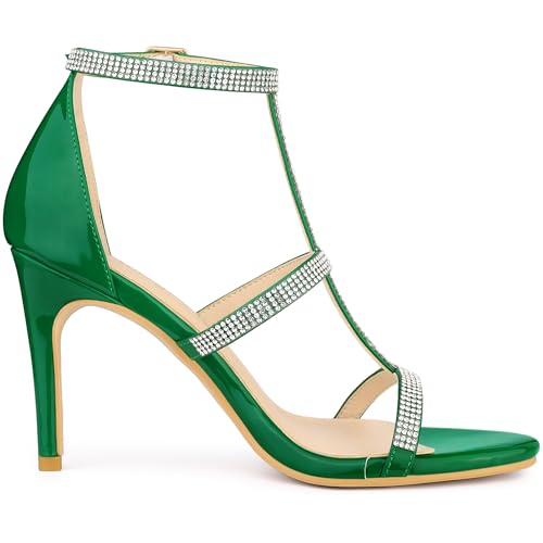 Allegra K Allegra K Women's Rhinestone Ankle Strap Stiletto High Green Heel Sandals 8 m US