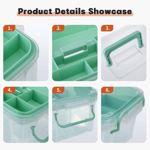 Image of HEY FOLY Set of 2 Medicine Organizer Storage Box with Tray, 15qt+5qt Green Plastic First Aid Box Empty, Thickened Medicine Container Chest, Multipurpose Medical Case with Labels, Green Medicine Caddy