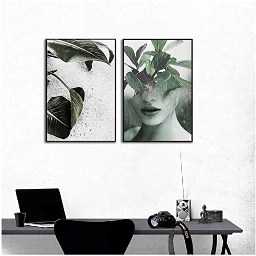 Affiche toile minimaliste feuilles 2 pièces 50x70cm sans cadre pour salon