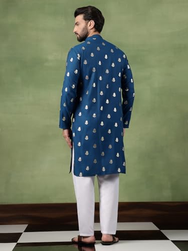 Image of SOJANYA (Since 1958 Men's Cotton Long Kurta with Golden Floral Motif Print