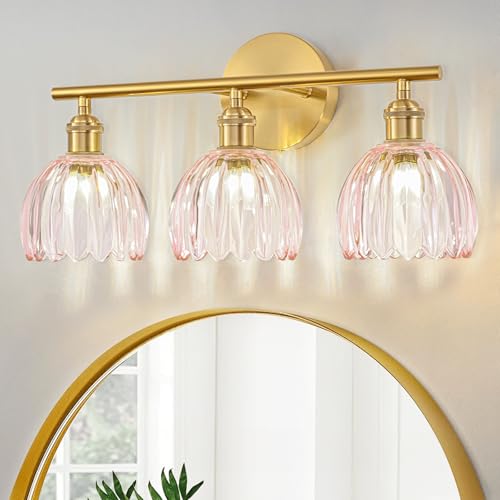LINSEEDS Gold Bathroom Light Fixtures Over Mirror, 3 Light Bathroom