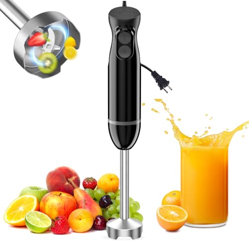 Bonsenkitchen Hand Blender, Immersion Blender with 2 Mixing Speed, Electric Handheld Mixer Portable Stick Mixer with Stainless Steel Blades for Soup, Smoothie, Puree, Baby Food 1-basic-Black