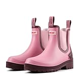 SUREWAY Women's Short Ankle Rain Boots,Waterproof Rubber Garden Shoes,Slip Resistant Chelsea Rain Boots For Ladies,Pink,Size 10