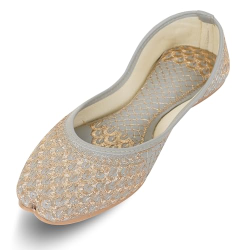 Image of Women's Embroidered Rajasthani Mojari Jutti | Ethnic Punjabi Juttis for Women & Girls | Flat Slip-On Footwear for Wedding, Festive & Casual Wear