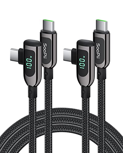 SooPii 100W Right Angle USB C to USB C Cable, 4FT Zinc Alloy Braided Type-C Cable with LED Display for lPhone 15/lPad Pro, MacBook Pro, Galaxy S24/S23/S22/S10, Pixel, LG