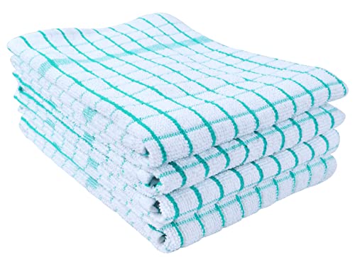 AMOUR INFINI Kitchen Towels Set of 4 - Highly Absorbent, Super Soft Terry Cotton 20x28 Inch Dish Towels with Hanging Loop - Hand & Tea Towels for Cleaning & Drying Dishes (Teal)
