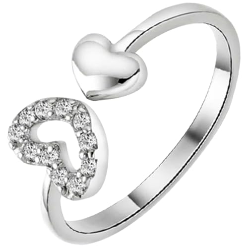 JEWEDECO Elegant Silver Plated Ring Adjustable Open Finger Ring Heart Shape Jewelry