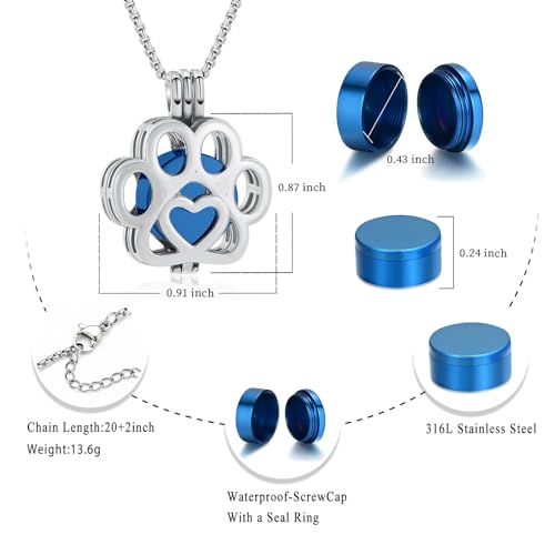 Oinsi Pet Cremation Jewelry For Ashes For Dog/Cat Paw Stainless Steel Memorial Locket Urn Necklace Inside Mini Case Keepsake Cremation Jewelry Women Men (Silver-Blue) by Oinsi - Image 2