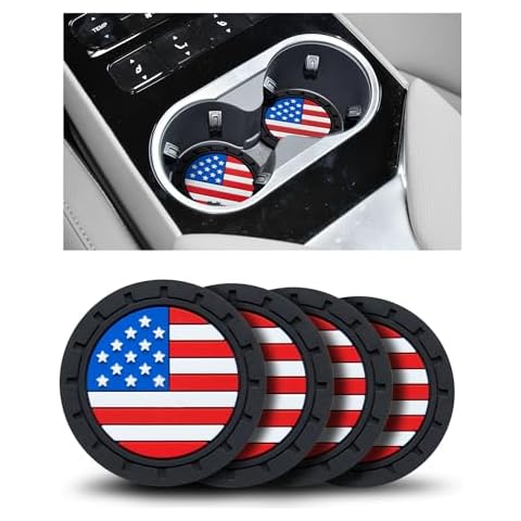 Car Cup Holder Coasters 4 Pack - American Flag 2.75 Inch Anti Slip Shockproof Drink Mat - Vehicle Interior Decor Accessories Colorful Cover