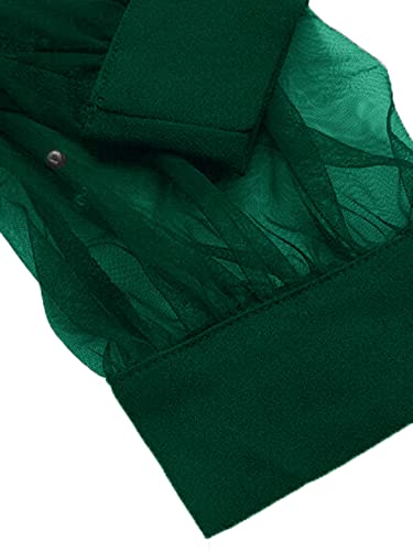 Floerns Women's Pearl Mesh Sheer Long Sleeve Blouse Shirts Tops Dark Green M #TOP5