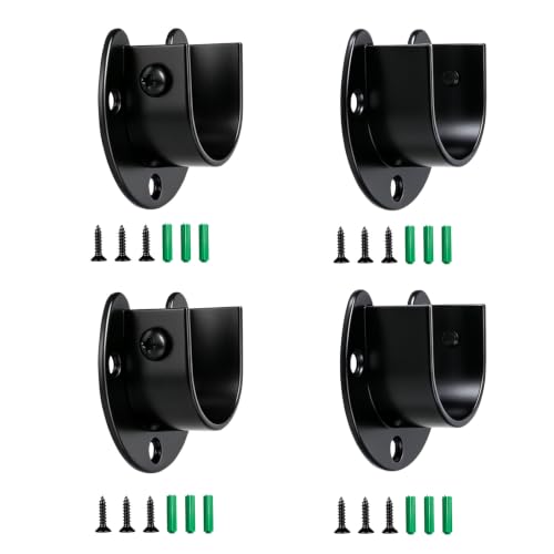 Closet Rod Holders, Closet Rod Bracket for 1-1/4 Inch Rods, Black, 4 Pack