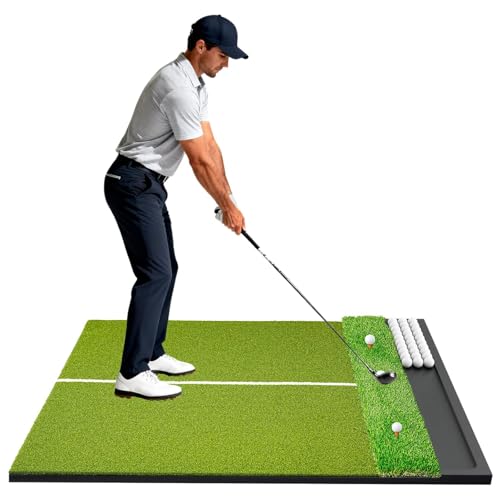 Golfpar Dual-Turf Golf Hitting Mat 5x4ft, 31mm Thick, Built-in Ball Tray 100-Ball Capacity, Indoor Outdoor Driving & Chipping Practice for Fairway & Rough Shots Golfpar Dual-Turf Golf Hitting Mat 5x4ft, 31mm Thick, Built-in Ball Tray 100-Ball Capacity, Indoor Outdoor Driving & Chipping Practice for Fairway & Rough Shots