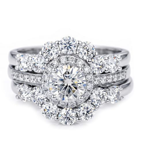 Lab Grown Diamond Wedding Engagement Ring Set For Women 1 to 3 Carat IGI Certified Diamond Bridal Set Rings 10K 14K 18K Solid Gold Diamond Wedding Ring Set For Her B