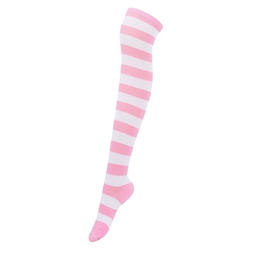 Intgoodluckycc Womens Over The Knee Socks, Thigh High Socks for Women, Long Knee High Stockings Leg Warmers - One Size - 1 Pair - Pink and White Stripes