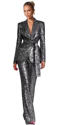 Womens Sequin Pants Suit Set Sparkly 2 Piece Outfits for