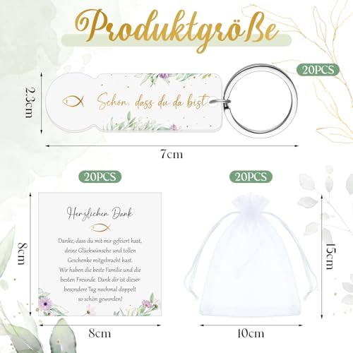 Hestya Taufe Gastgeschenk Kommunion Acryl Einkaufswagenchip Schlüsselanhänger Schön Dass Du Da Bist Gastgeschenke Geschenkset für Taufe Kommunion Konfirmation Firmung (Blume,Gold,20 Sets)