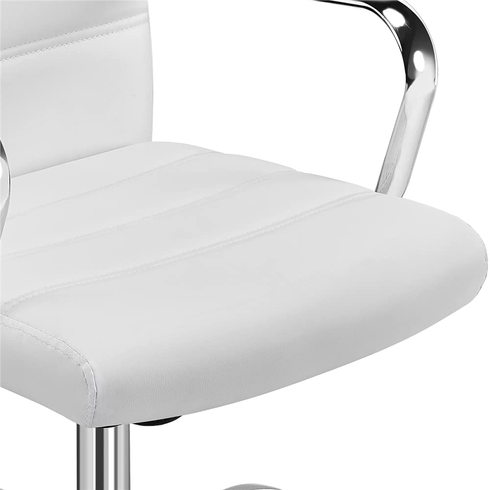 Yaheetech Silla Escritorio Giratoria de Oficina Silla Ergonomica Escritorio con Respaldo Tapizado Asiento Sintético Altura Ajustable Blanco