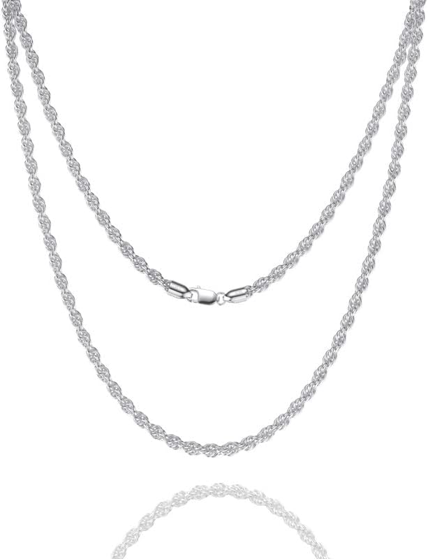 925 Sterling Silver Clasp Rope Chain 2/2.5/3/4/5mm Necklace for Men Silver Link Chain for Women 16-30 Inches