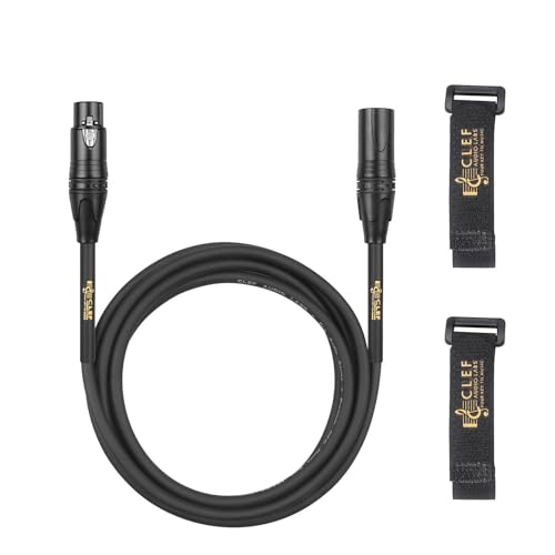 Clef Audio Labs Microphone Cable, 2-Feet, XLR Male to XLR Female, Black, Zinc Alloy Shell, PVC Jacket, Gold Plated 3-Pin Connectors for Microphone and Audio Interface