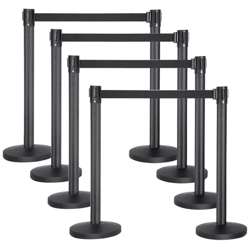 Yaheetech Postes Separadores 8 Piezas Postes de Seguridad con Cinta Extensible de 2 M Catenarias para Eventos Locales Postes de Barrera de Control de Multitudes Retráctiles Negro