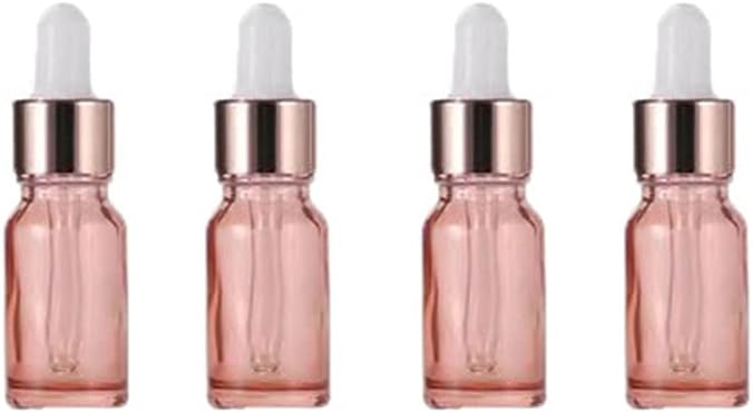 4 Pack Glass Dropper Bottles,10ml/15ml/30ml/50ml/100ml Essential Oil Bottles Dropping Bottles With Rose gold Lids Perfume Empty Travel Sample Vials Essence Liquid Cosmetic Containers(15ml)