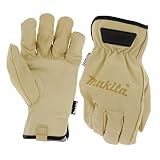 Makita Unisex 100% T 04189 100 Genuine Leather Cow Driver Gloves Medium, Light Brown, Medium US