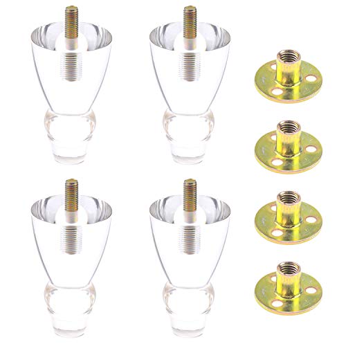 Semetall 4Pcs Heavy Duty Acrylic Furniture Legs, 4 Inch Clear Glass Chair Table Legs Modern Home Decor Diy Sofa Feets Replacement With Mounting Screws #TOP8