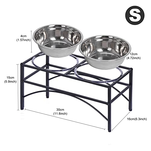 Elevated Pet Feeder For Small Dog-Cat - Double Bowl Raised Stand + Two Stainless Steel Bowls, Washable - Perfect For Water, Food Or Treats By Zhch(S:1 Pint - 5.90＂H) #TOP1