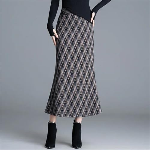 Women's Korean-Style High-Waisted Slim-Fit Midi Knit Plaid Fishtail Skirt2