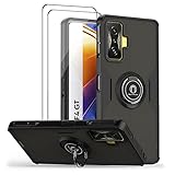 QUIETIP Case Compatible Xiaomi Poco F4 GT & Redmi K50 Gaming,TPU + Hard PC Shockproof Magnetic Ring Car Mount Holder Bumper Cover with 2 Pack Tempered Glass Screen Protector,Black