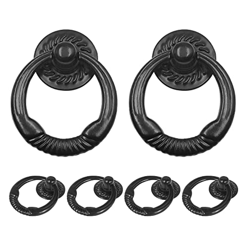 Zernmiarder 6pcs Black Drop Ring Drawer Pulls, Round Base