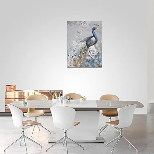 Peacock Wall Art Blue Peacock Pictures Wall Decor Elegant Peacock Canvas Print Framed Modern Painting Artwork For Kitchen Bedroom Bathroom Living Room Framed 12"X16" #TOP3