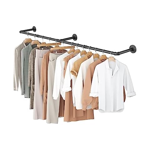 OROPY Clothes Rack, 65.7" Industrial Pipe Clothing Rack for Hanging Clothes, Wall Mounted Heavy Duty Space Saving Garment Rack for Closet Storage, Black, 3 Base Cover