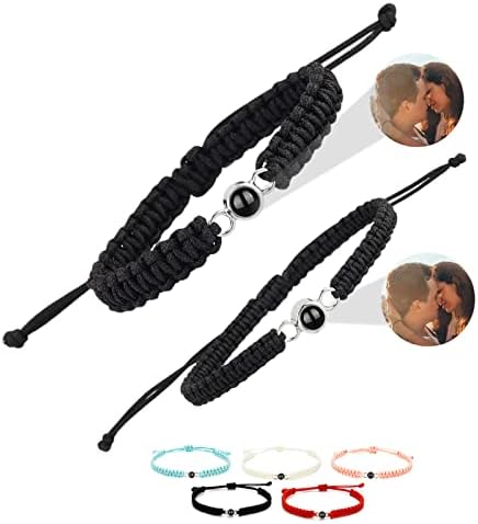 ChiCoko Personalized Photo Bracelets, Custom Photo Projection Bracelet, Adjustable Projection Bracelet with Picture Inside for Girls Boys Women Man Anniversary Day (A-Black-2pack)
