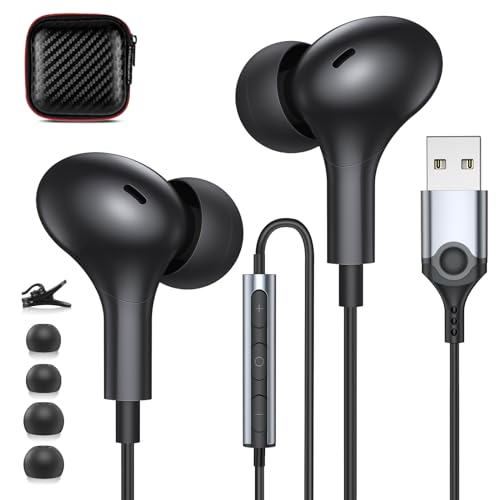 ACANDYA Computer Headset with Microphone USB Headphones for PC USB A Laptop Headset 7.5FT Cord in-Ear Magnetic Earbuds for Laptop Desktop Notebook Earphone for Office Live Broadcast Gaming