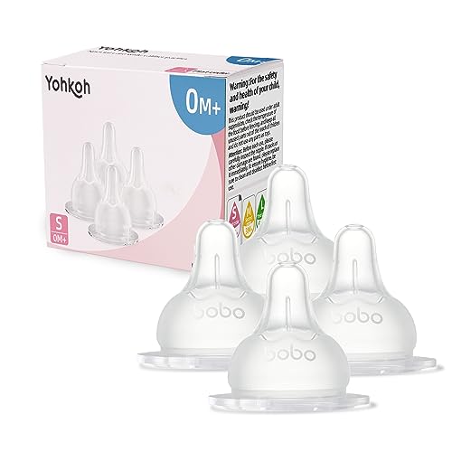 Image of YOHKOH Baby Bottle Nipples for Wide Neck Bottles, 100% Natural Feel Silicone Nipples, BPA-Free (0m+, S, 4 Counts)