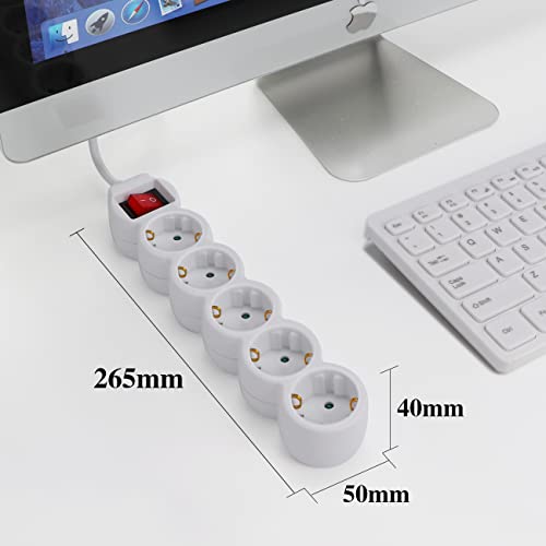 Miniatura 5 de Extrastar Regleta Alargador De 5 Metros Con 5 Enchufes E Interruptor, Para El Hogar, Oficina Y Viajes, Blanco 1pc