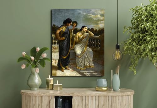 Image of Sikhash Raja Ravi Varma Canvas Painting Classic Art, Indian Art, Famous Artist, Wall Painting for Living Room, Bedroom, Office, Unframed, Multicolor Fabric Size - 12x9 inches (30x23 cms, Damayanti)
