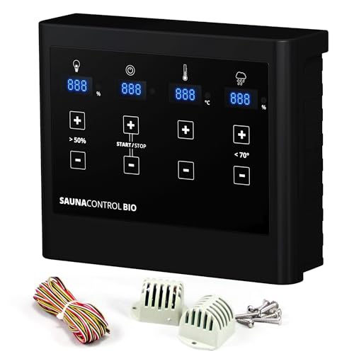 Suleno Saunasteuerung Bio-Saunaöfen, Digitales Steuergerät mit Touch-Control, Temperatur- und Feuchtigkeitsregelung, 3,5-9 kW, Schwarz, inkl. Sensoren
