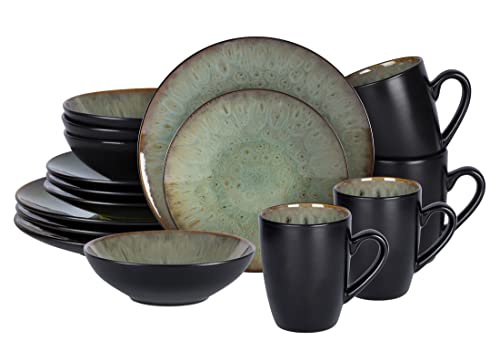 Home VSS, Stoneware Dinner Set Reactive Glaze (16pc Set, Java Green)